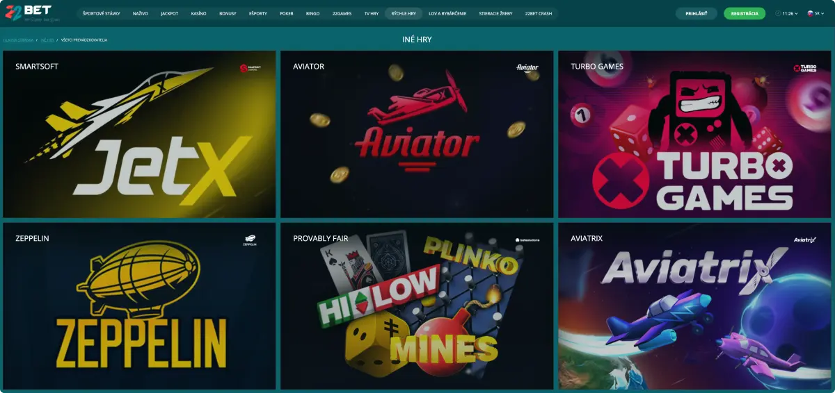 22Bet Kasínové Hry